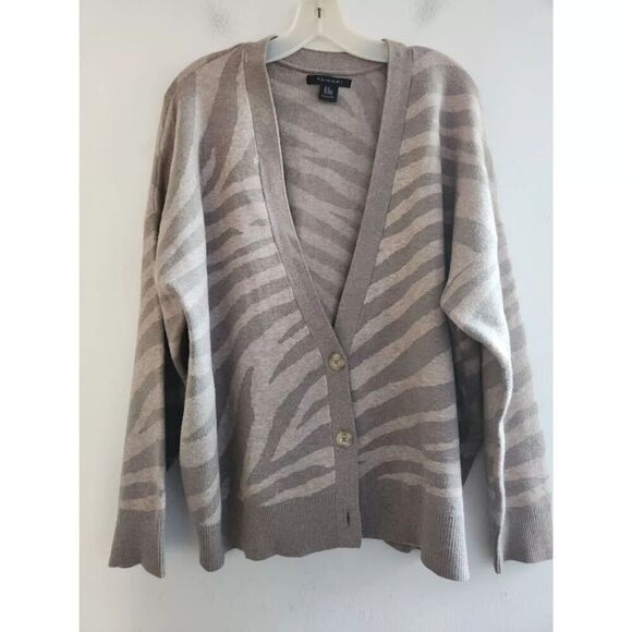 Tahari Women Taupe Beige & Grey "Grandpa" Cardigan/Top Sweater Set size 2X - Picture 9 of 11